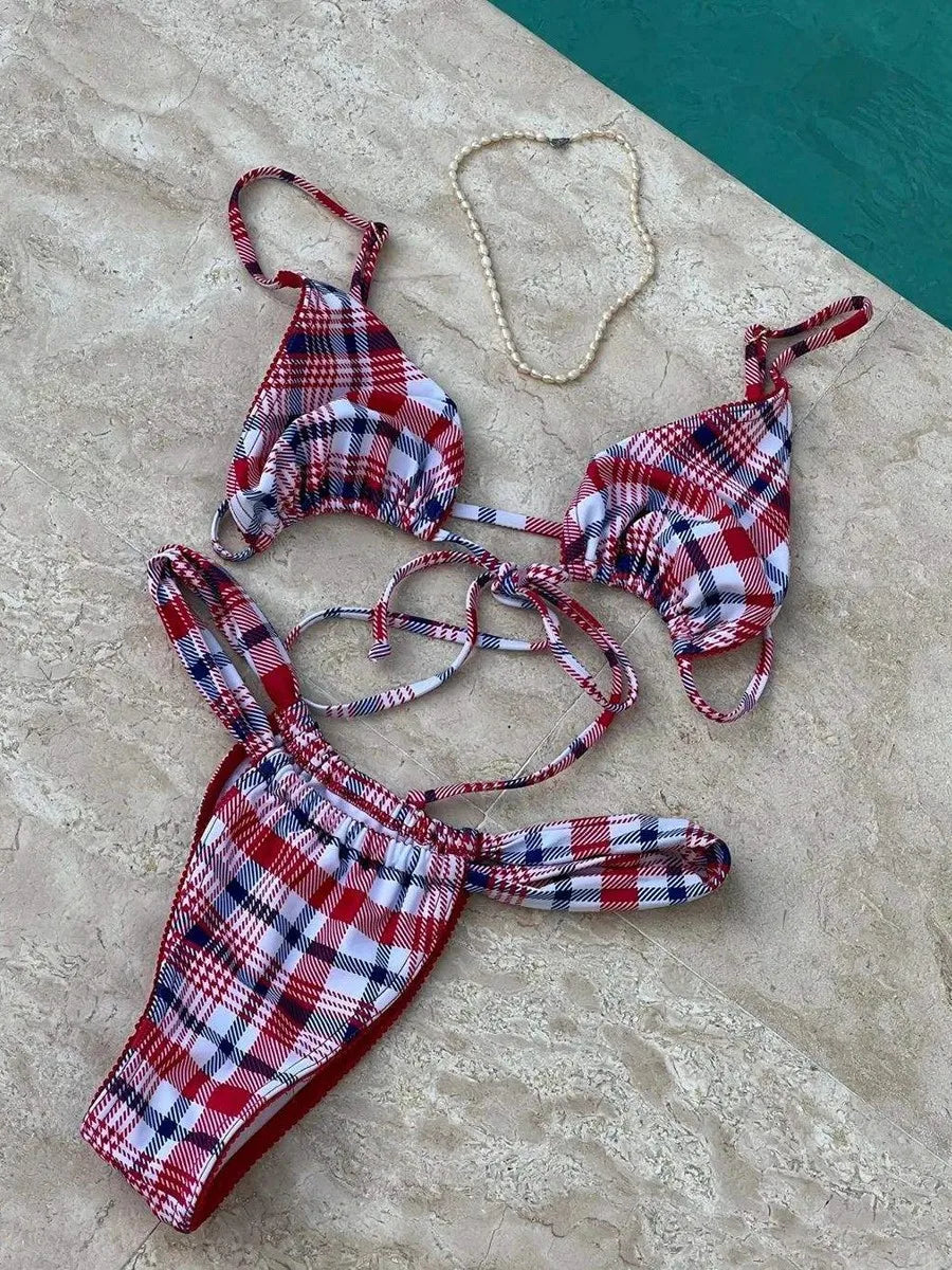 Gingham Brazilian Thong Set